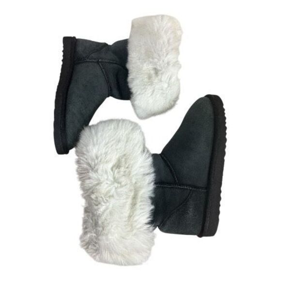 Ugg Classic Short 5800 Grey Leather Boots Size M9 Sheepskin Faux Fur Pull On Cuf - Picture 6 of 14